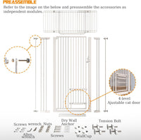 71" Extra Tall Cat Gate 29.5-40.6 Wide Pet gate with Small Cat Door - White / 71 inches SET A - image 3