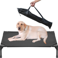 Soft Mesh Elevated Pet Bed for Large Medium Dogs Outdoor Resting Cot with Water-Resistant, Air-Permeable, Cooling and Anti-Skid Portable Dog Bed, Up to 120 lbs, 43.2" L x 31" W x 7.5" H, Black