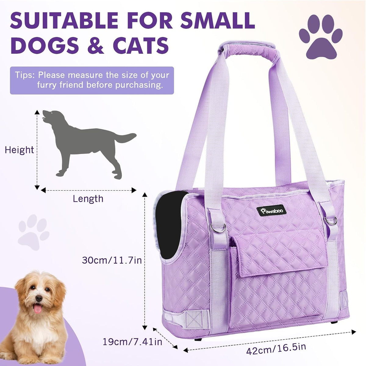 Pawaboo Dog Purse Carrier for Small Dogs with Pocket - P-Purple - image 2