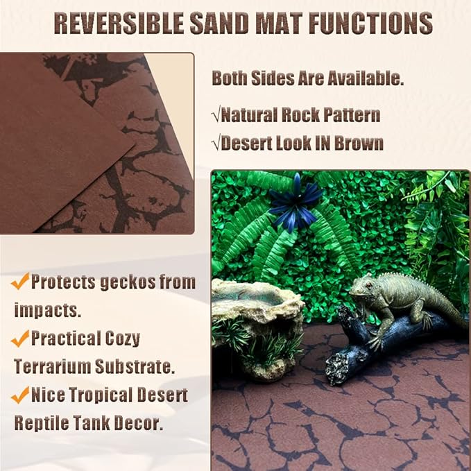 Tfwadmx Reptile Carpet Sand Mat for Bearded Dragon Terrarium Substrate Liner Brown Leopard Gecko Tank Accessories Lizard Bedding Mats for Tortoise Turtle Snake Chameleon with Tweezers 12x20In (2 Pcs)