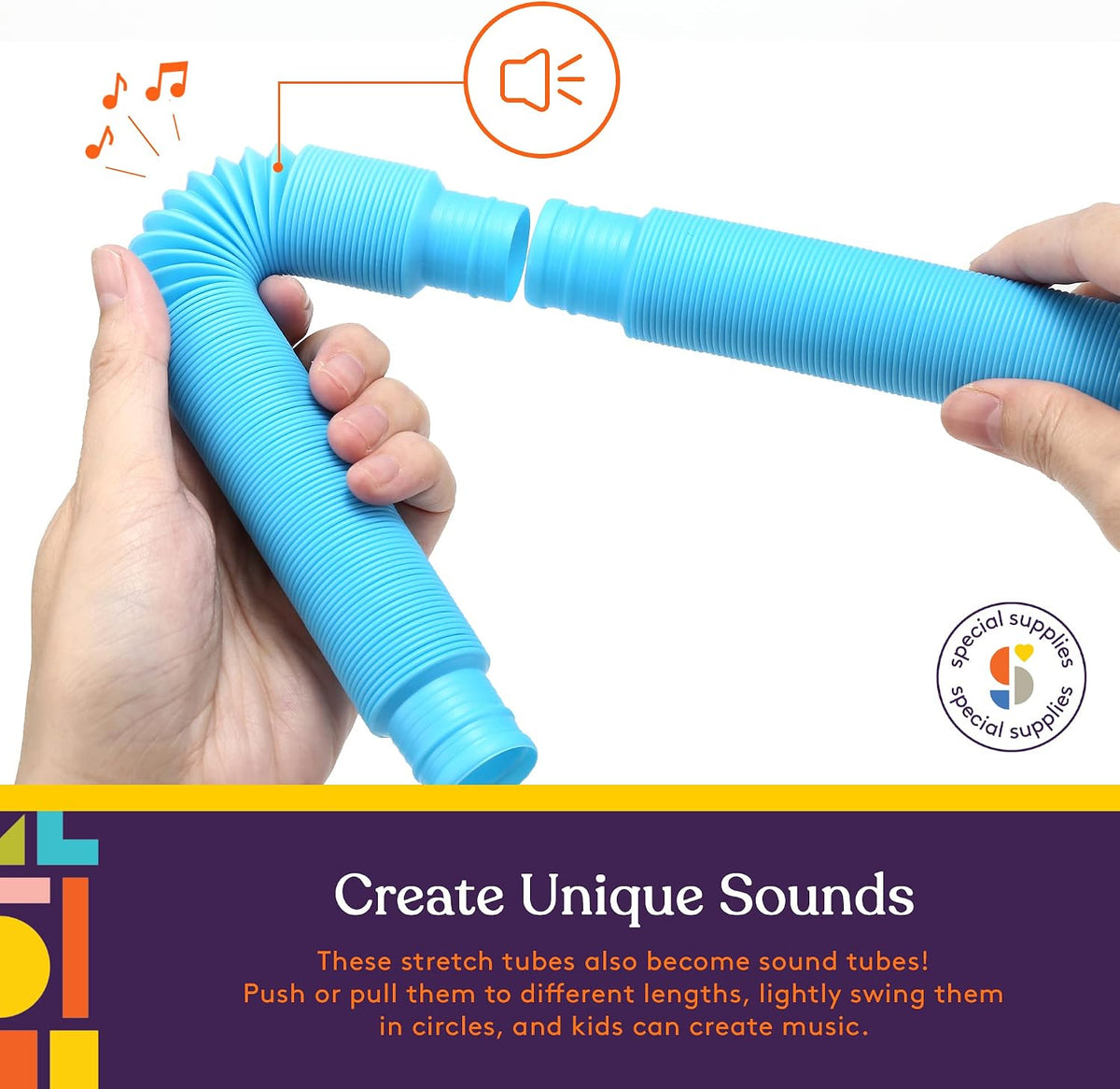Special Supplies Fun Pull and Stretch Tubes for Kids, Pop, Bend - 30-Pack Primary Colors - image 3