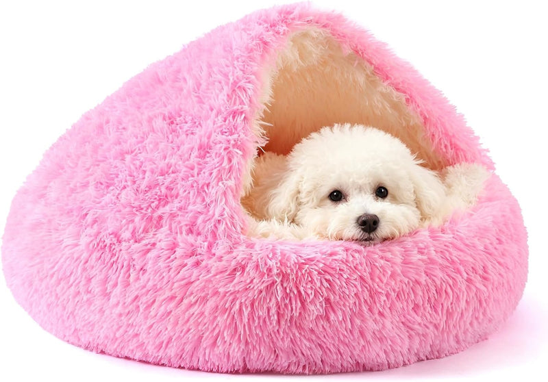 Hooded Donut Dog Bed – Essentials for Dogs - Bright pink / Medium 23.6''