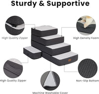 5-Step Adjustable Dog Stairs for High Beds, Dog Steps for Small Dogs and Cats, Foldable Pet Stairs for Bed Climbing, Non-Slip Pet Step Indoor, Grey
