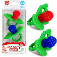 RaZbaby RaZberry Silicone Baby Teether Toy - Blue & Red / 2 Count (Pack of 1)