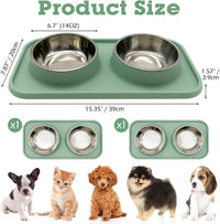 BNOSDM Double Dog Food Bowls Stainless Steel Dog Food and Water Bowls - Green【Set of 2】 - image 3