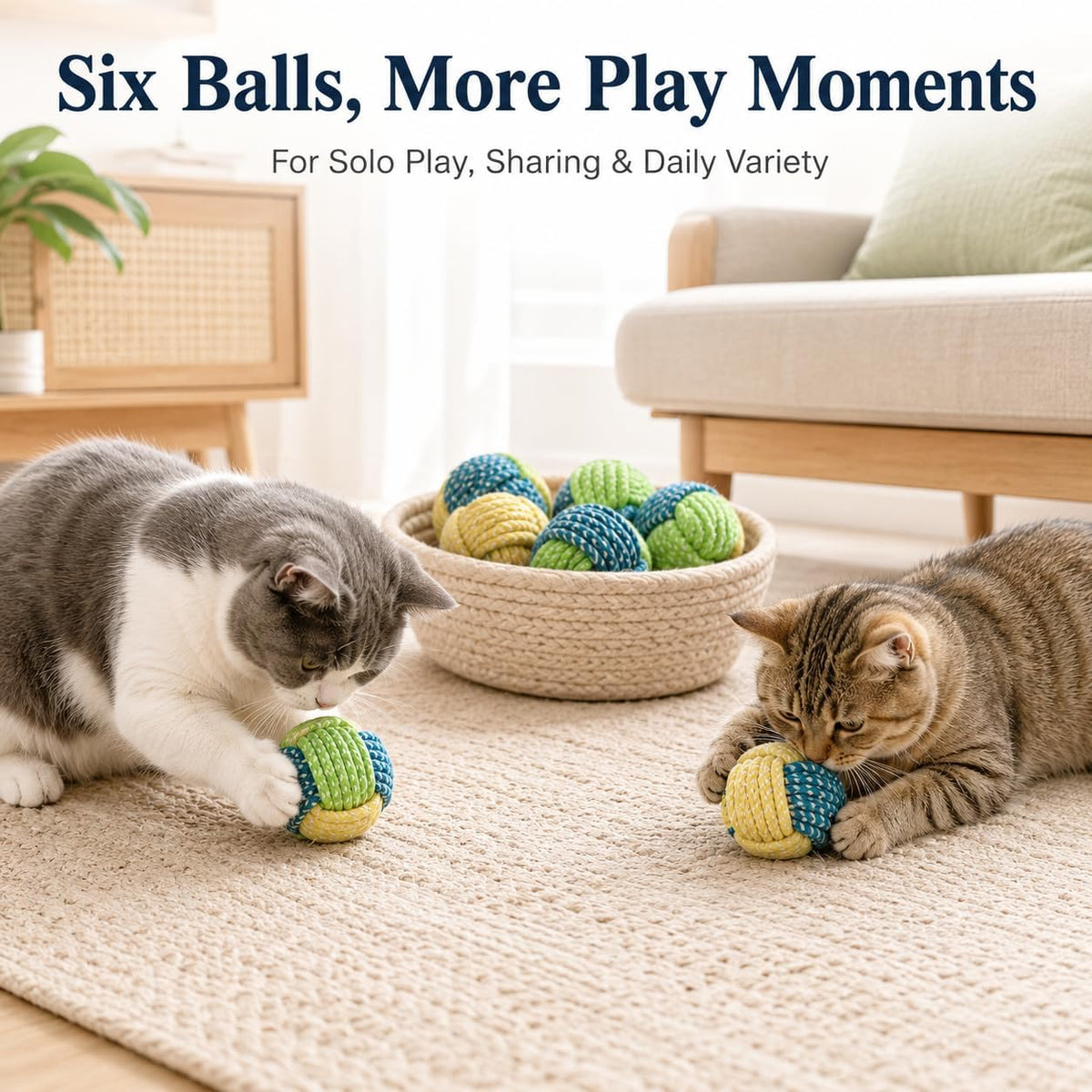 No Catnip Cat Toy Balls, 6 Pack Crinkle Chew Toys – Essentials for Cats - Lime - image 3