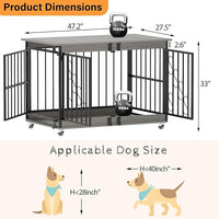 COZPAW Dog Crate Furniture, 48 Inch Dog Crates for Medium/Large Dogs, Farmhouse Wood Dog Kennel Indoor Heavy Duty Dog Cage with Caster Wheels (Gray)