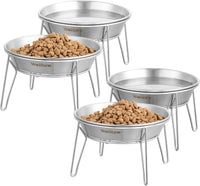 Elevated Cat Bowls, Wide Stainless Steel Cat Food Bowls with Metal Stand Whisker Stress-Free - 4 pack raised bowls