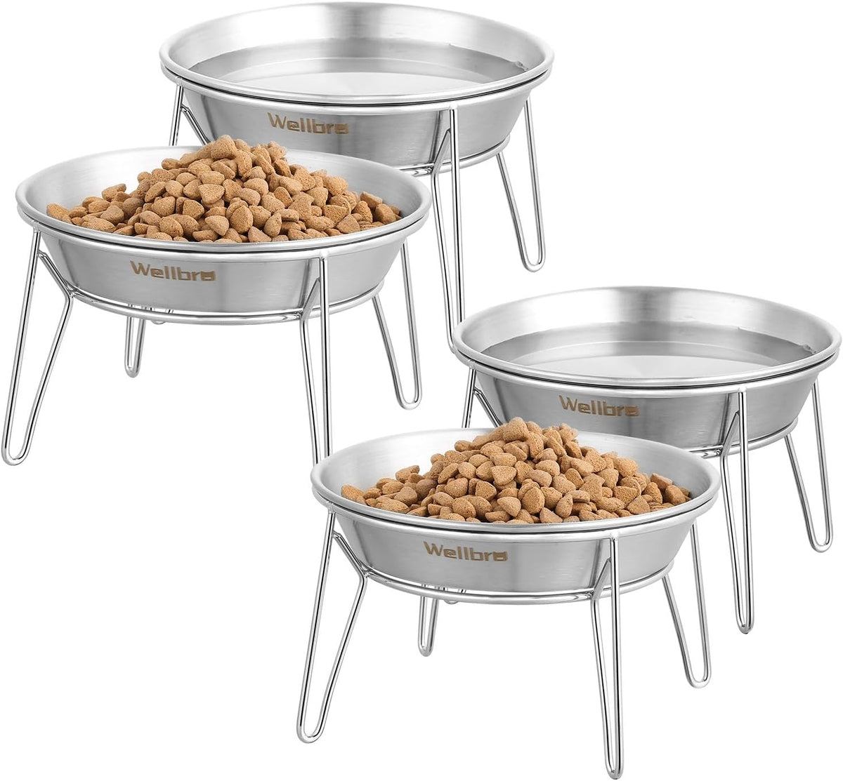 Elevated Cat Bowls, Wide Stainless Steel Cat Food Bowls with Metal Stand Whisker Stress-Free - 4 pack raised bowls