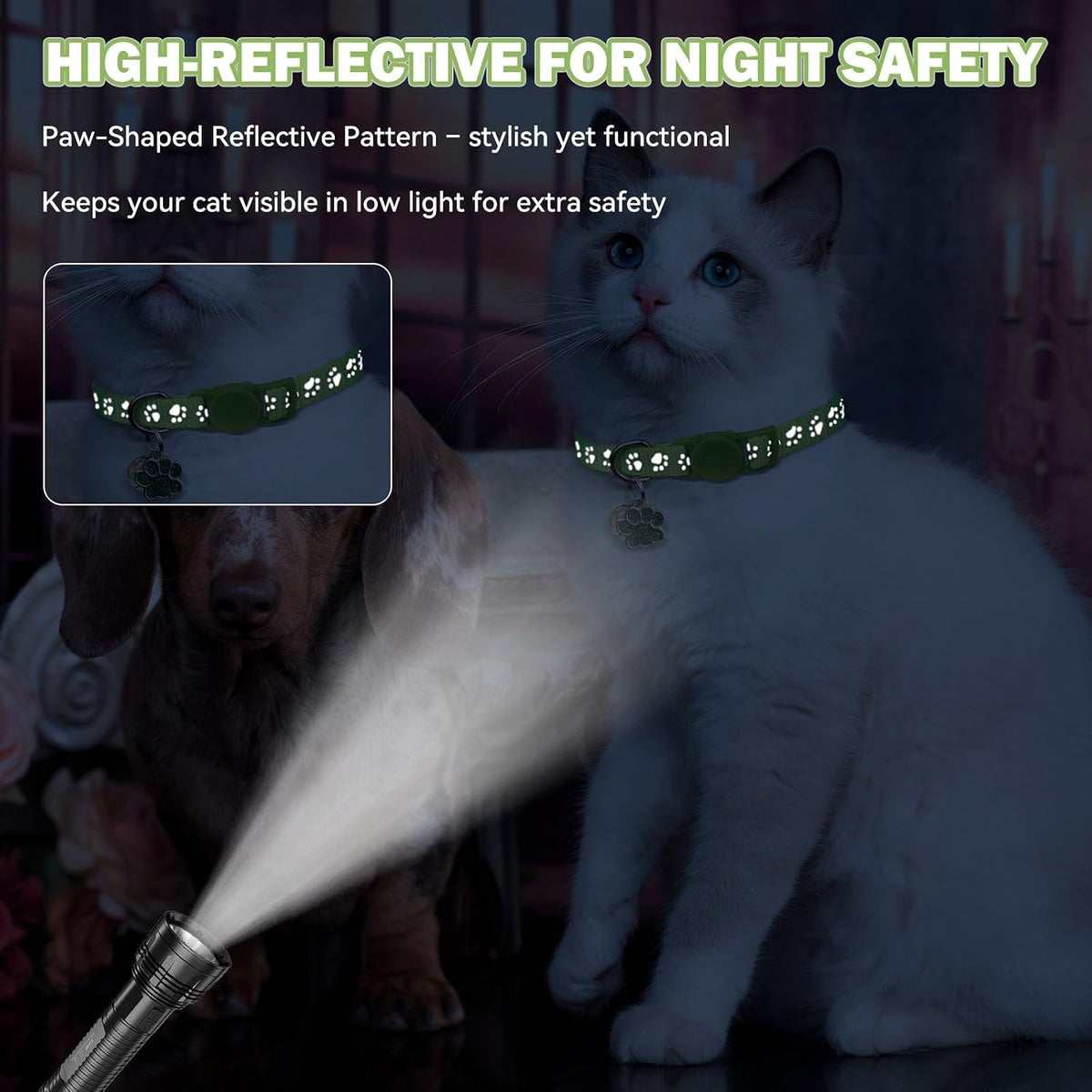 4PCS Breakaway Cat Collars, Reflective Cat Collar with Bells - 6-9 Inch / Black+Blue+Green+Grey - image 2