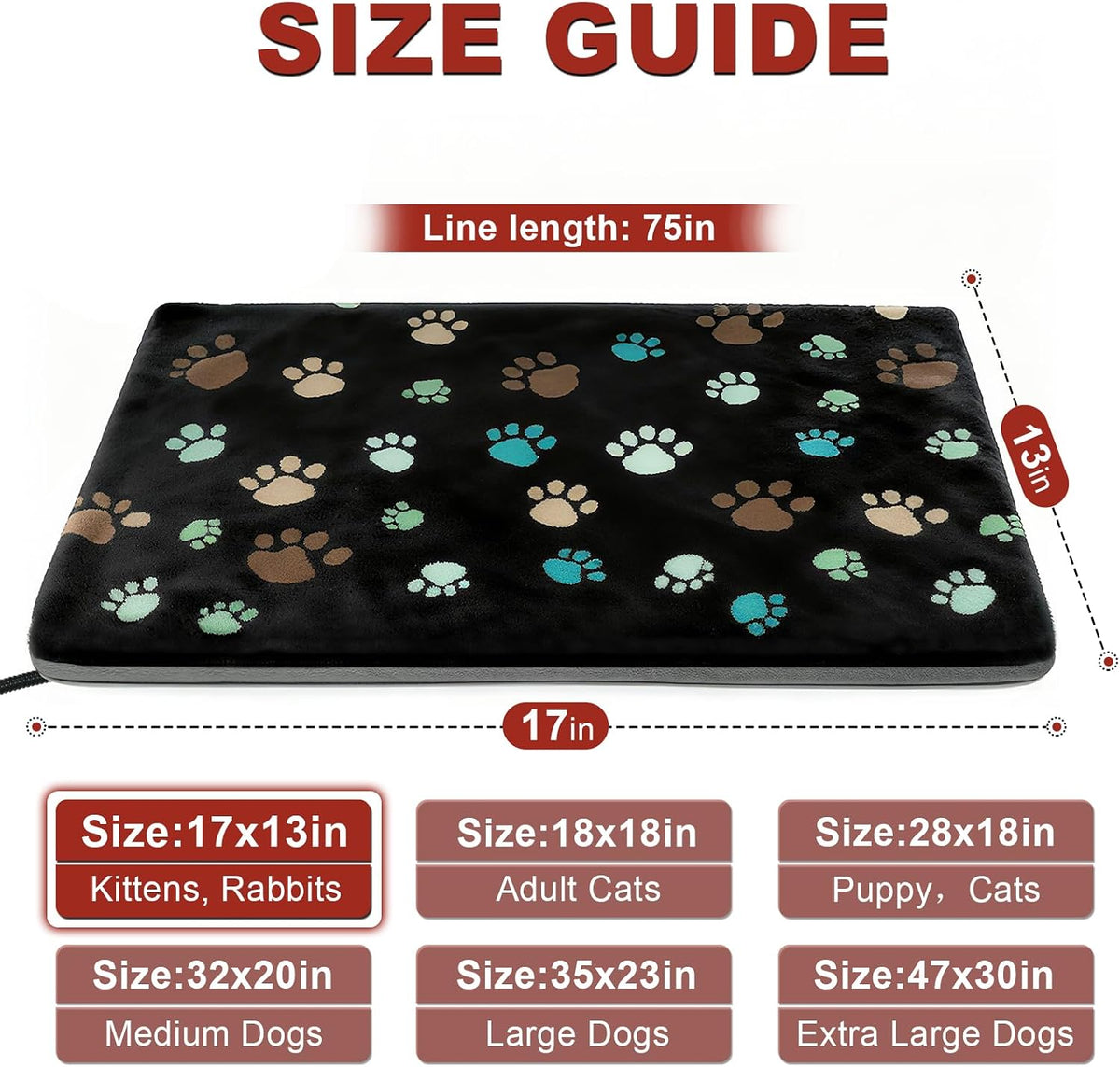 Large Dog Heating Pad 36x24 in with Normally Open Function – Essentials for Dogs - Black / 17 x 13 in - image 2
