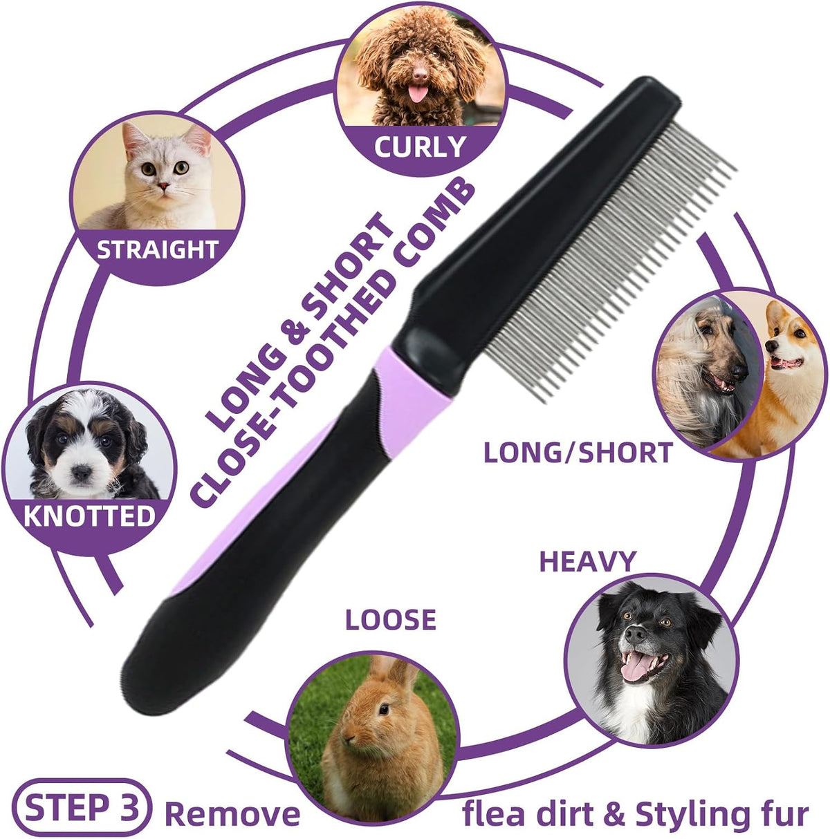Pet Grooming Kit, Slicker Brush - A-Purple - image 4