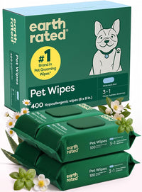Earth Rated Dog Wipes for Paws & Butt, Deodorizing - White Tea Basil / 400 Grooming Wipes
