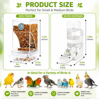 No-Mess Automatic Bird Feeder, Parakeet Cage Accessories – Essentials for Birds - White Feeder + Drinking Bottle - image 2