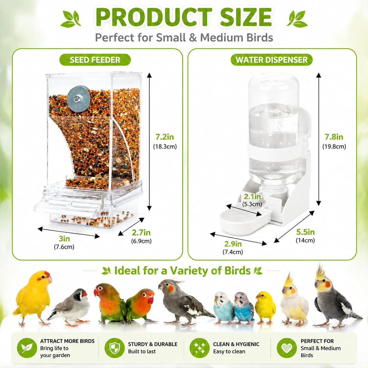No-Mess Automatic Bird Feeder, Parakeet Cage Accessories – Essentials for Birds - White Feeder + Drinking Bottle - image 2