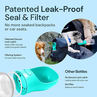 MalsiPree Leak Proof Portable Dog Water Bottle & Dog Travel Water Bottle Dispenser with Bowl - 12 oz, Blue - Food Grade Plastic- Puppy Essentials - Pet Travel Portable Doggy Bowl