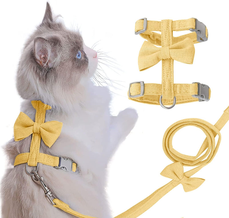 Cat Harness and Leash, Cat Leash and Harness Set Ddzmz Escape Proof Soft Mesh Breathable Adjustable - S / Yellow