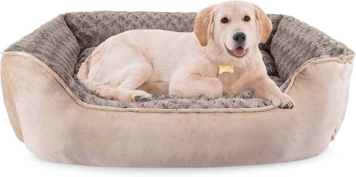JOEJOY Rectangle Dog Bed for Large Medium Small Dogs - Beige / L(30"x 24"x 9")