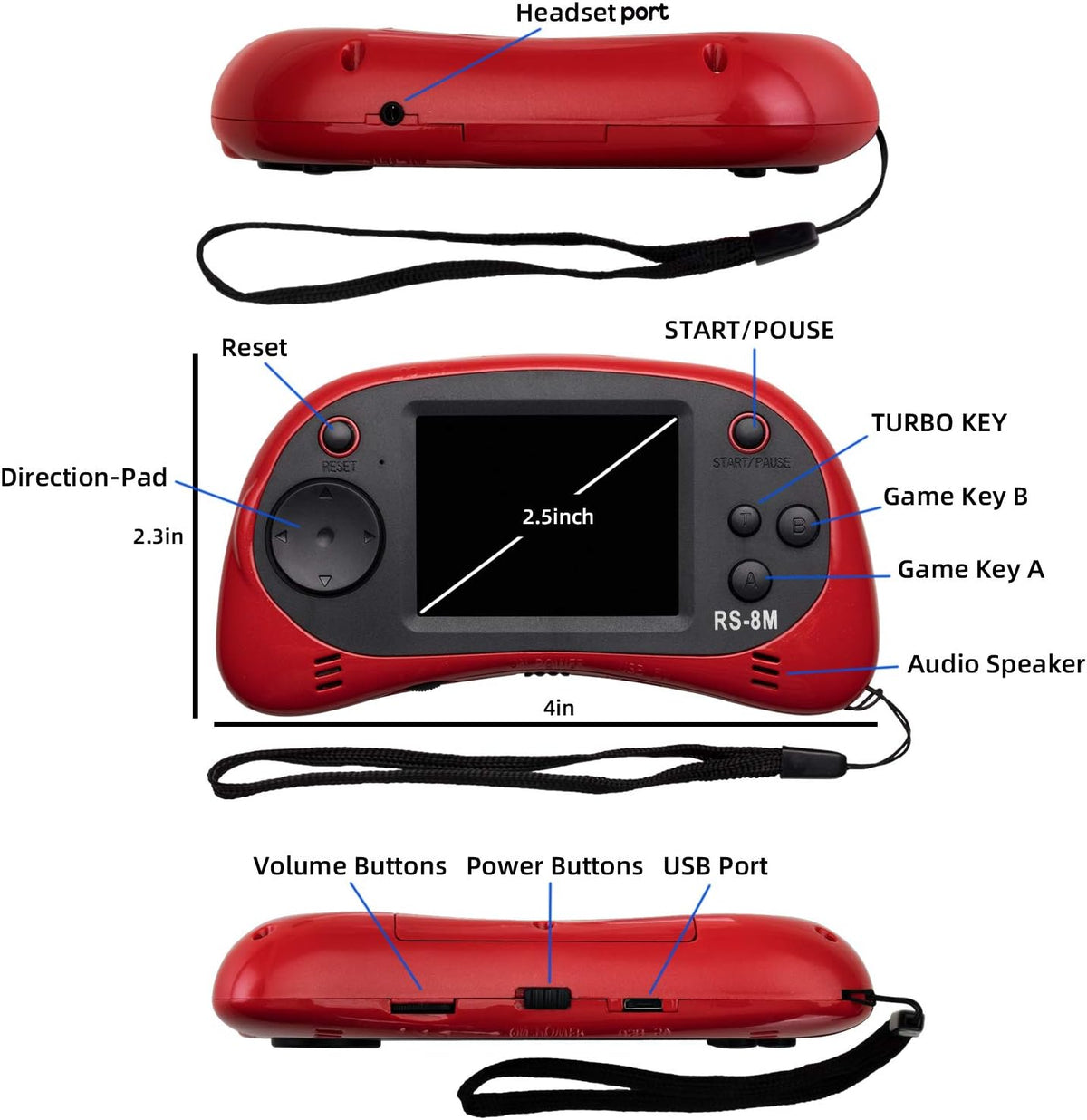 EASEGMER kids handheld game console RS-8M with 2.5 inch screen in blue - view 9