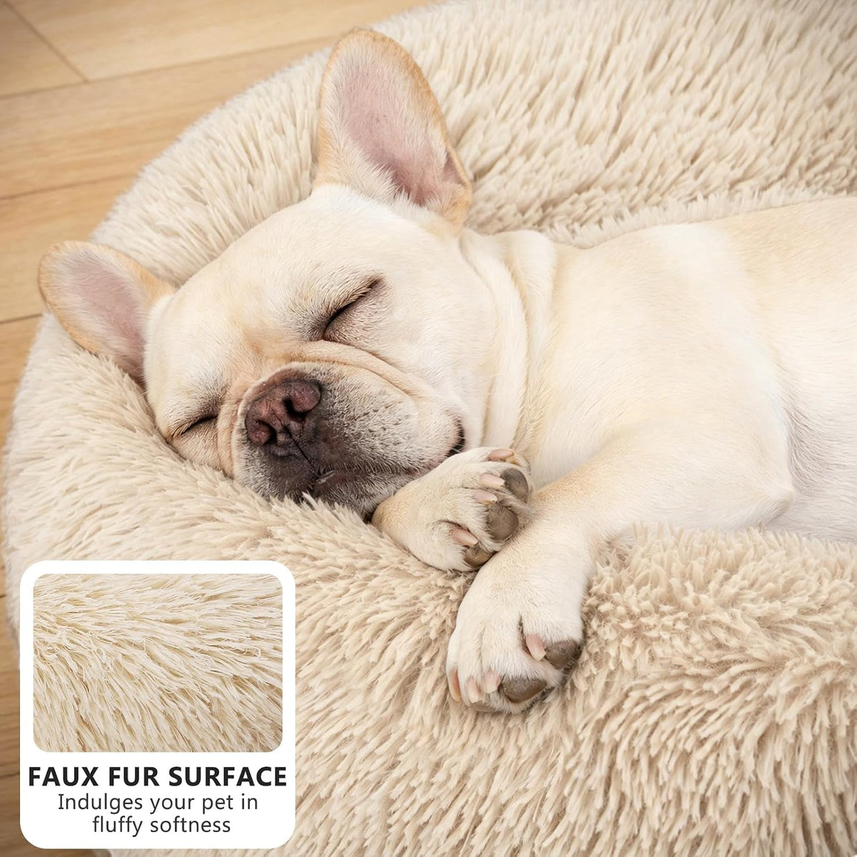 MIXJOY Orthopedic Dog Bed Comfortable Donut Cuddler Round Pet Beds - S-PLUS(27''x 27'') / Ivory Beige - image 3