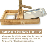Natural Wood Bird Toys Playground, Bird Cage Accessories, Bird Perches, with Removable Tray and 2 Stainless Steel Cups