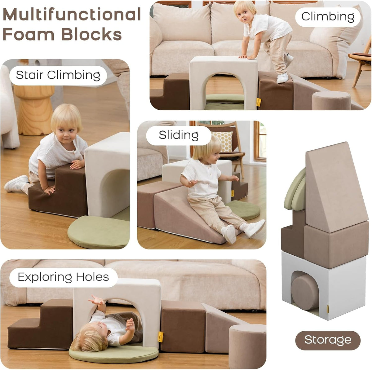 BanaSuper 7-piece gray kids foam climbing blocks playset for indoor play - view 8
