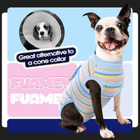 FUAMEY Recovery Suit for Dogs After Surgery,Soft Breathable Dog Bodysuit E-Collar & Cone Alternative Surgical Suit,Male Female Dog Neuter Spay Suits Anti Licking Wounds Onesie Blue Yellow Stripes XXL
