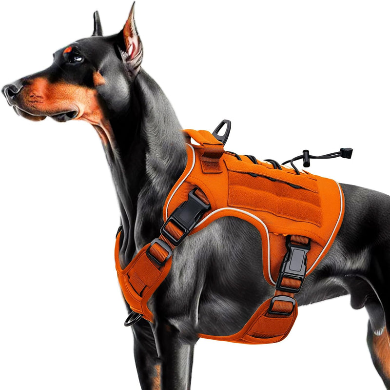 Heavy-Duty Tactical Dog Harness for Large Dogs - L: Neck: 21-25'', Chest: 27-32'' / Orange