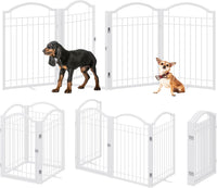BHG Metal No-Assembly Freestanding Dog Gate with Door Walk Through - White / 4 Panels-S - image 2