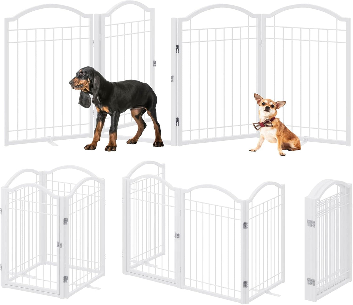 BHG Metal No-Assembly Freestanding Dog Gate with Door Walk Through - White / 4 Panels-S - image 2