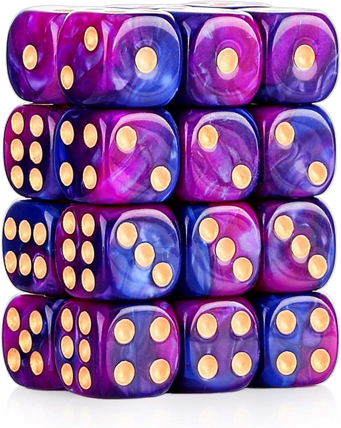 24 of Pack 16MM 6 Sided Dice Set, Two Colours D6 Game Dice Set - 16mm Purple and Blue