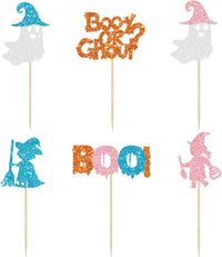Ephlyn 24 white glitter ghost cupcake toppers for Halloween desserts - view 33