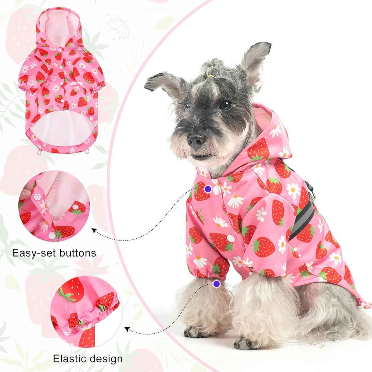 Dog Raincoats for Medium Dogs, Waterproof Rain Jacket with Hood – Essentials for Dogs - Strawberry Pink / L(Back 18.1", Chest 25.5", Neck 18") - image 2