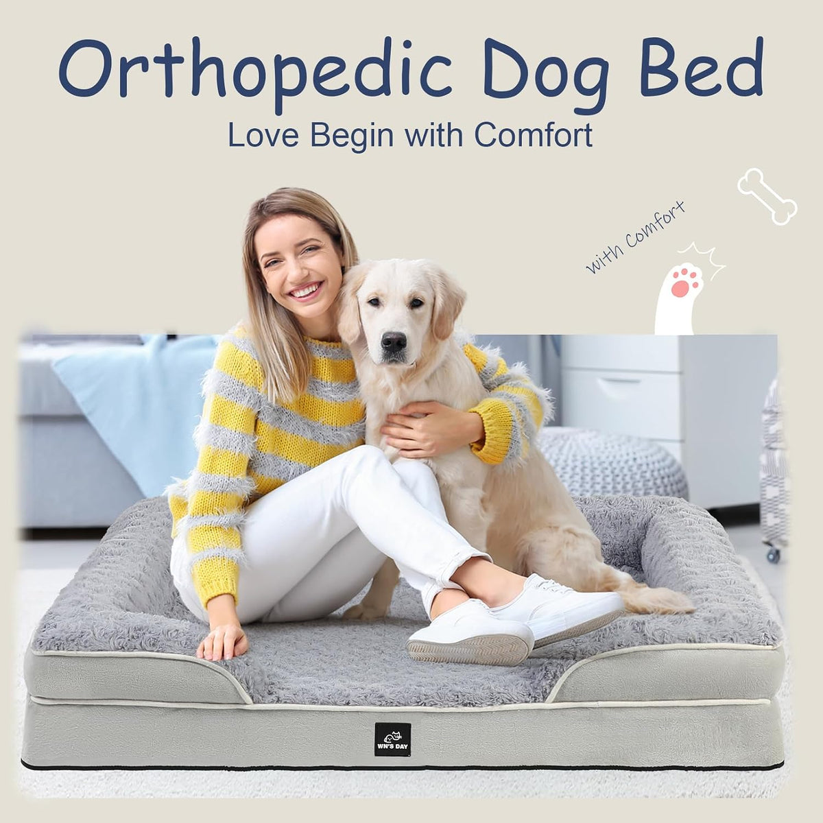 Orthopedic Dog Beds Medium Large Sized Dog, Dog Sofa Bed - XX-Large(48 * 35 * 8.5 In) / Grey - image 2