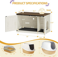 Hzuaneri Cat Litter Box Enclosure - Rustic White and Brown / 39.4"L x 21.7"W x 23.6"H - image 2