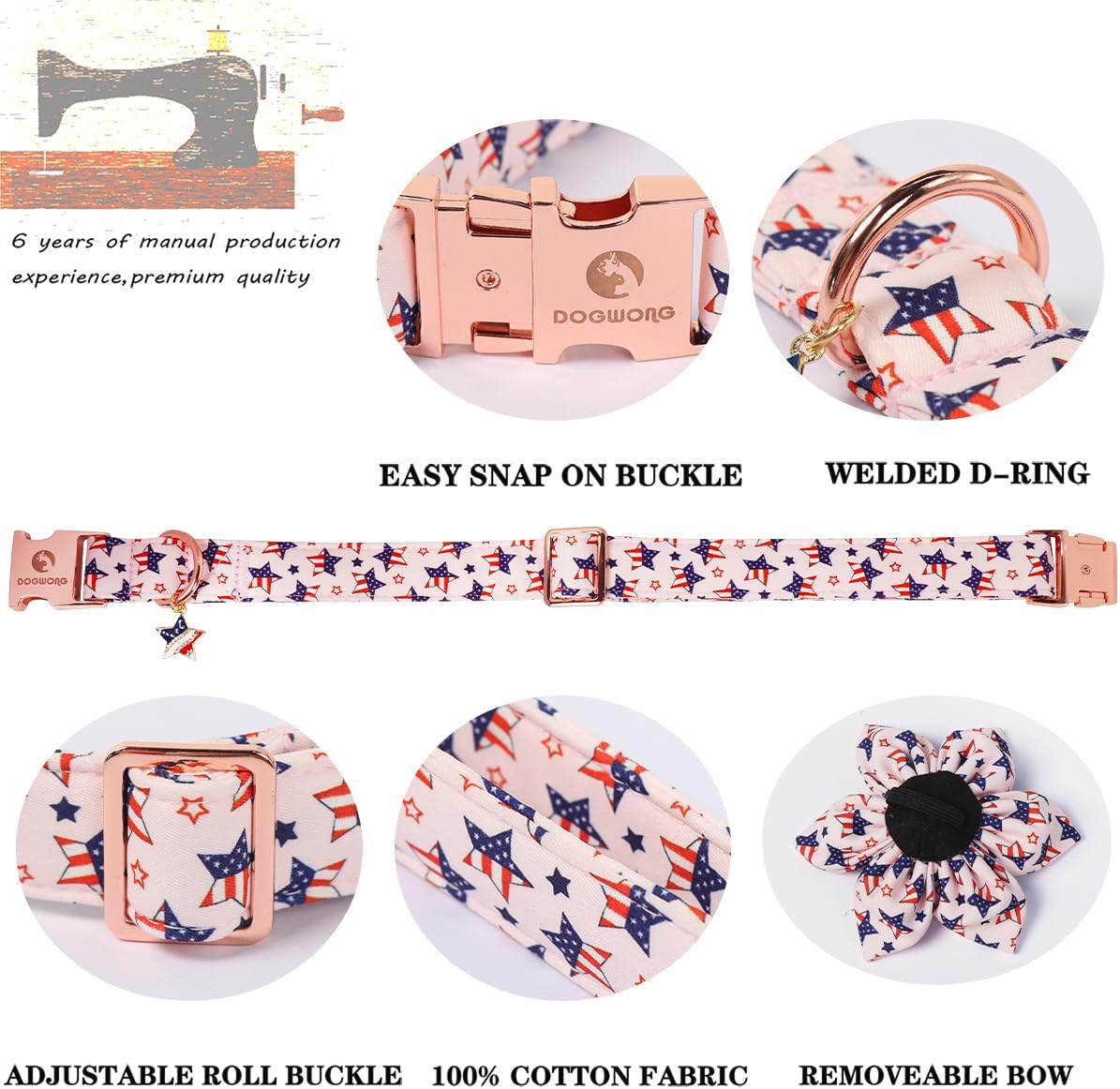DOGWONG Fall Pumpkin Orange Plaid Dog Collar - B:Star Flag / S - image 3