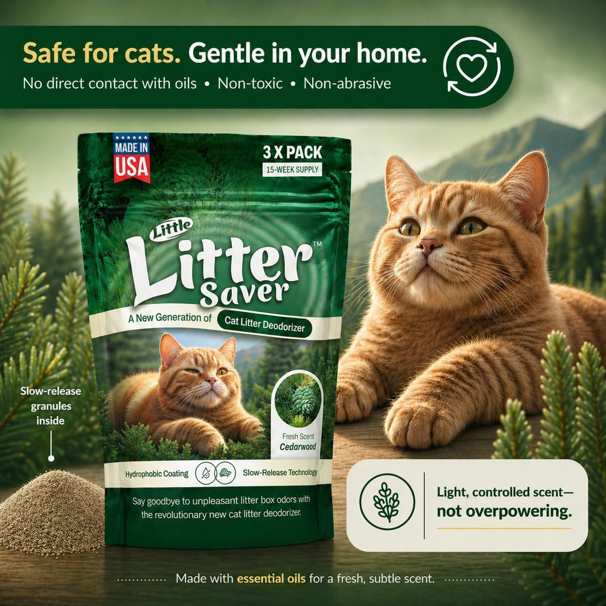 Little Litter Saver | a New Generation Of Cat Litter Box Deodorizer | Unique Slow Release Formula | - Cedar - image 4