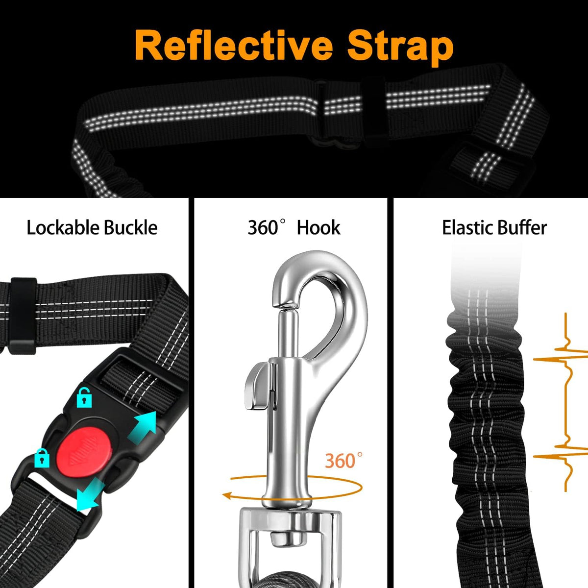 Chew Proof Dog Car Seat Belt - Black / 2 Pack - image 3