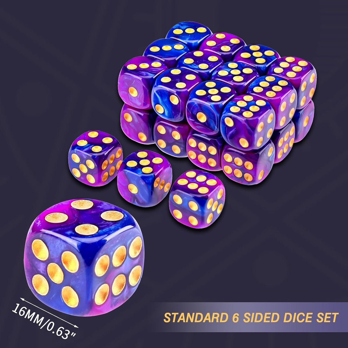 24 of Pack 16MM 6 Sided Dice Set, Two Colours D6 Game Dice Set - 16mm Purple and Blue - image 2