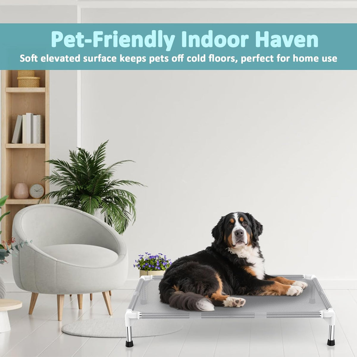 Elevated Dog Bed with Teslin Cooling Fabric, Lightweight Dog Cot - L-Gray - image 2