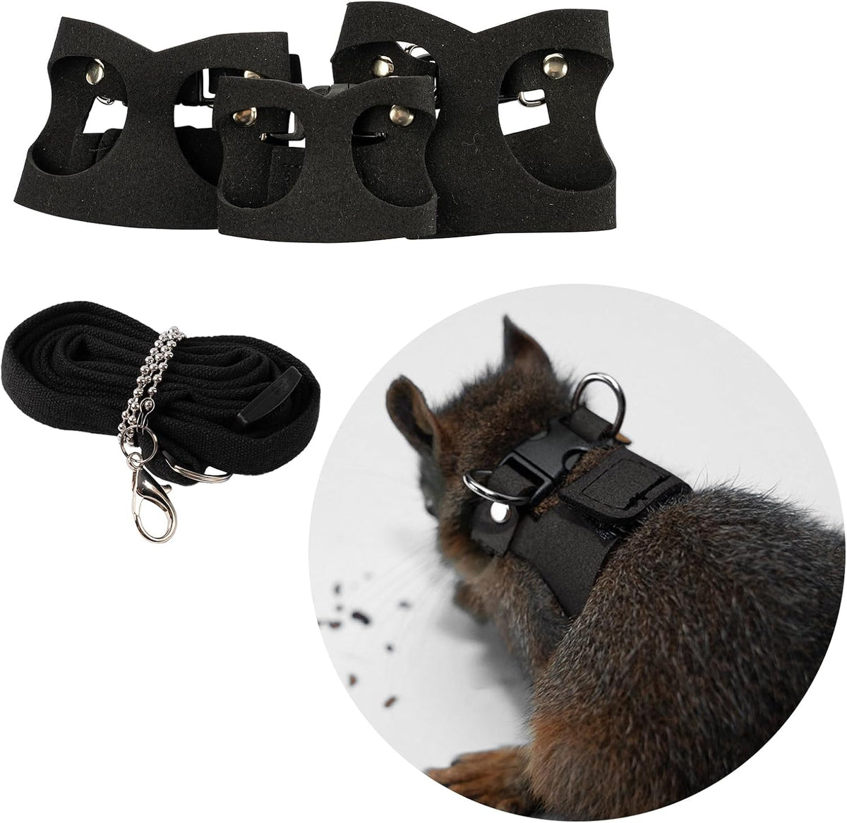 3Pcs Rat Harness and Leash - Black