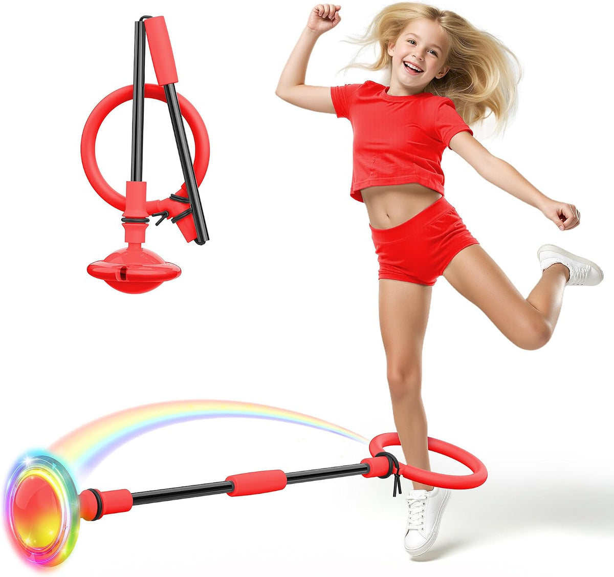 Aidabli purple ankle skip ball for kids with a light up flash wheel and padded ankle loop - view 2