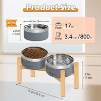 UPSKY 27oz Elevated Stainless Steel Dog Bowls Non-Slip Wooden Stand - Grey - image 2