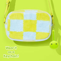 Otamatone Melody musical electronic instrument toy keychain in lime green note shape - view 8