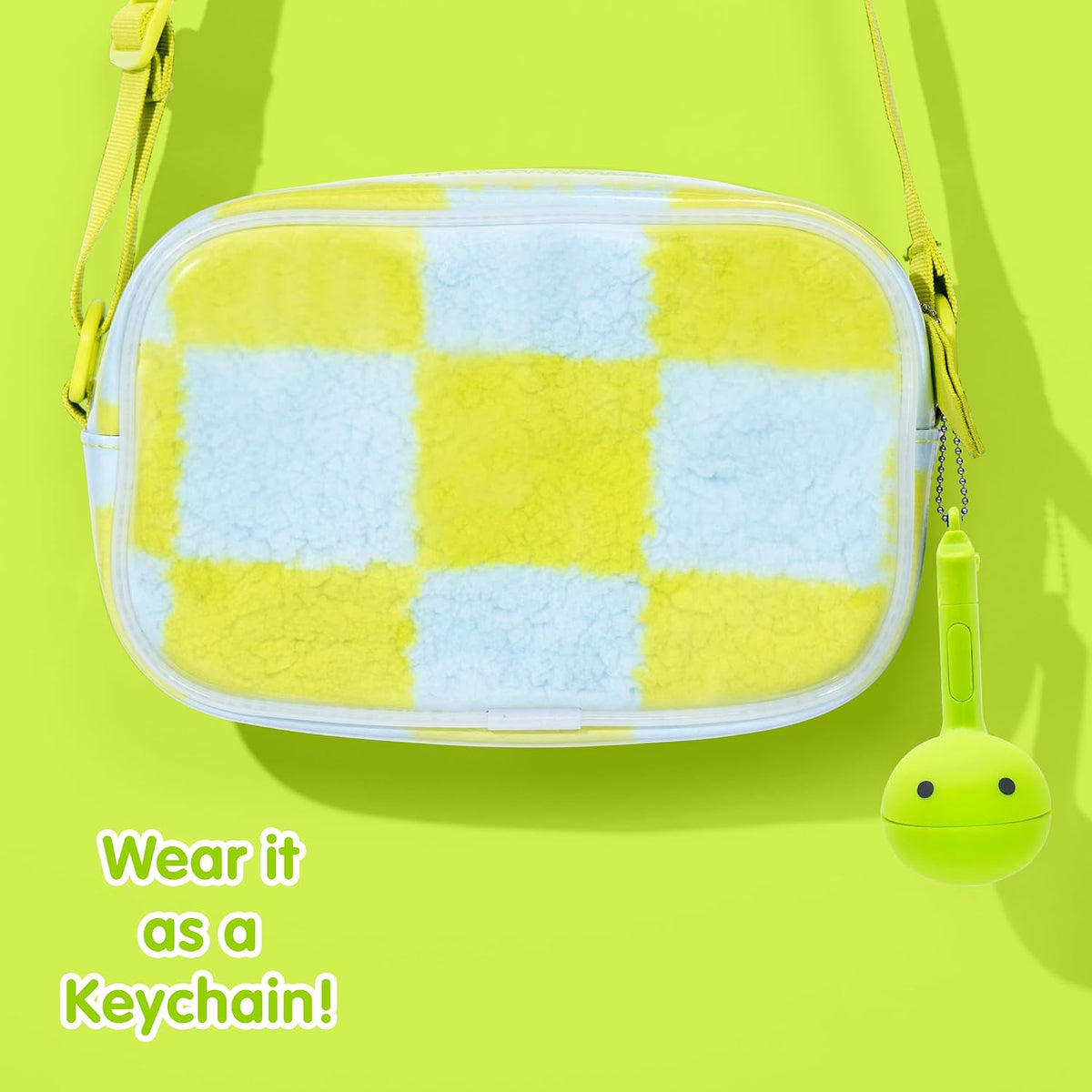 Otamatone Melody musical electronic instrument toy keychain in lime green note shape - view 8