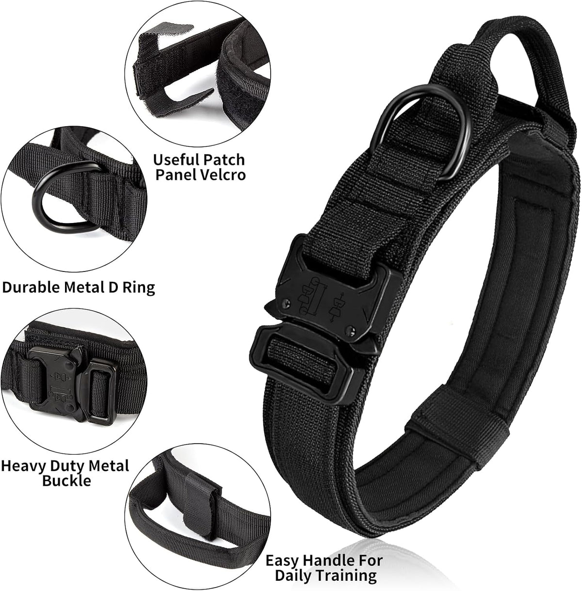 Tactical Dog Collar - Dog Collar with Control Handle for Medium Large Dogs – Essentials for Dogs - Black / M - image 2