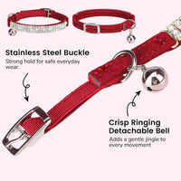 BINGPET Diamond Cat Collar with Bell, Adjustable Kitten Collar - Red(Rhinestones) / Neck Girth 8"-10" - image 4