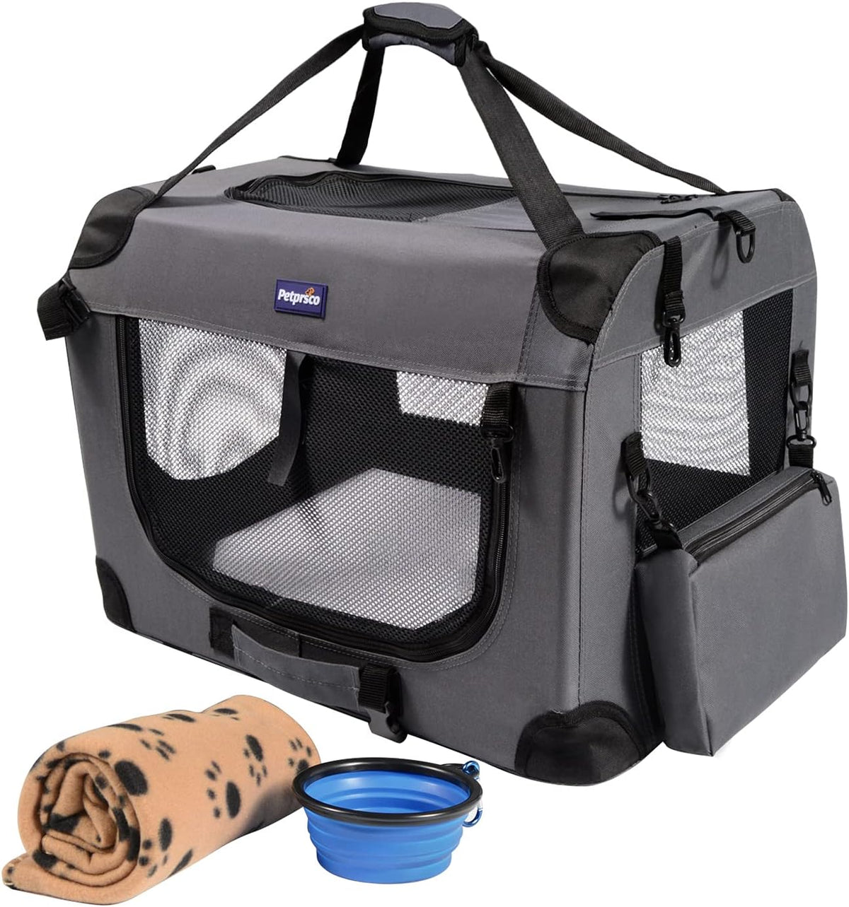 Portable Collapsible Dog Crate - Gray / 24.0"L x 17.0"W x 17.0"H