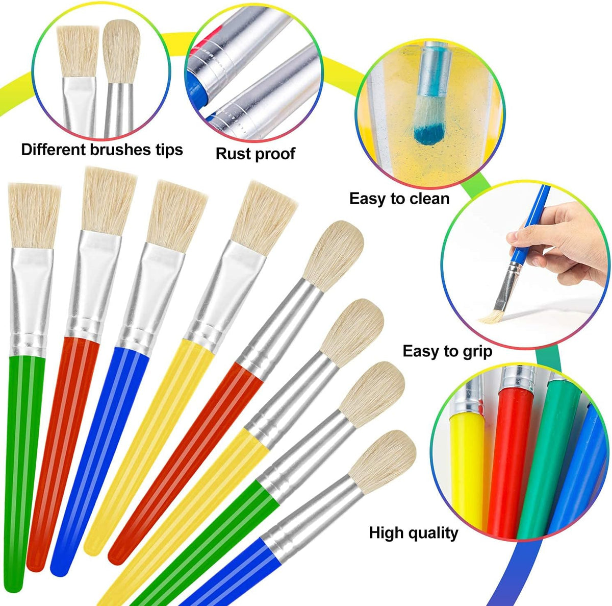 YGAOHF 16 pack of kids paint brushes with bright plastic handles, eight round and eight flat - view 8