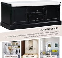 Storage Bench with 2 Drawers and 2 Cabinets, Pine Wood Shoe Bench with Removable Cushion for Living Room, Entryway 42.5" L x 15.9" W x 17.5" H (Black)